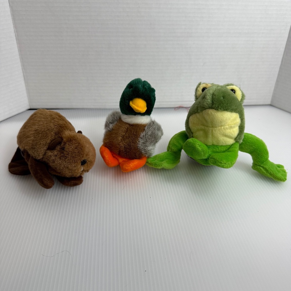 Lot of Plush Mary Meyer‎ Frog Mallard Duck and Bever Finger Puppets Vintage